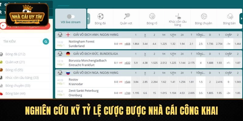 Nghiên cứu kỹ tỷ lệ cược được nhà cái công khai